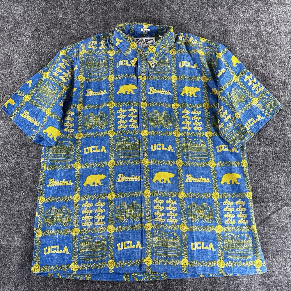 NWT UCLA Bruins Reyn Spooner University AOP Button Up Men's XL Blue Classic Fit